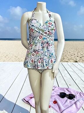 Tropical Escape Floral Ruffle One-piece Swimsuite - White Blue Multicolor